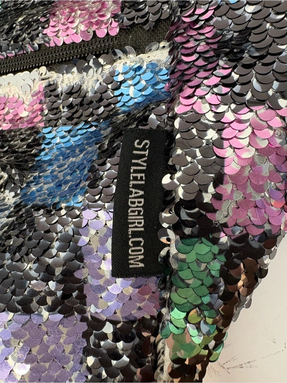 StyleLab.com Sequin Checkered Backpack in Black & Multicolor Like New - Picture 3 of 4